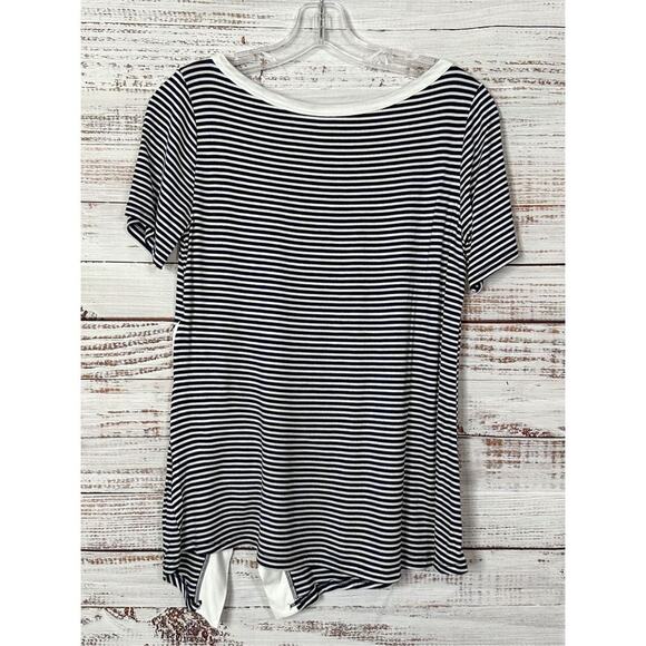 NEW Andree By Unit Women's Stripe Scoop Neck Slit Blouse Top Black White Small - Picture 9 of 11